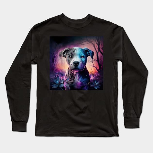 Spooky Pit Bull Puppy Long Sleeve T-Shirt by Enchanted Reverie